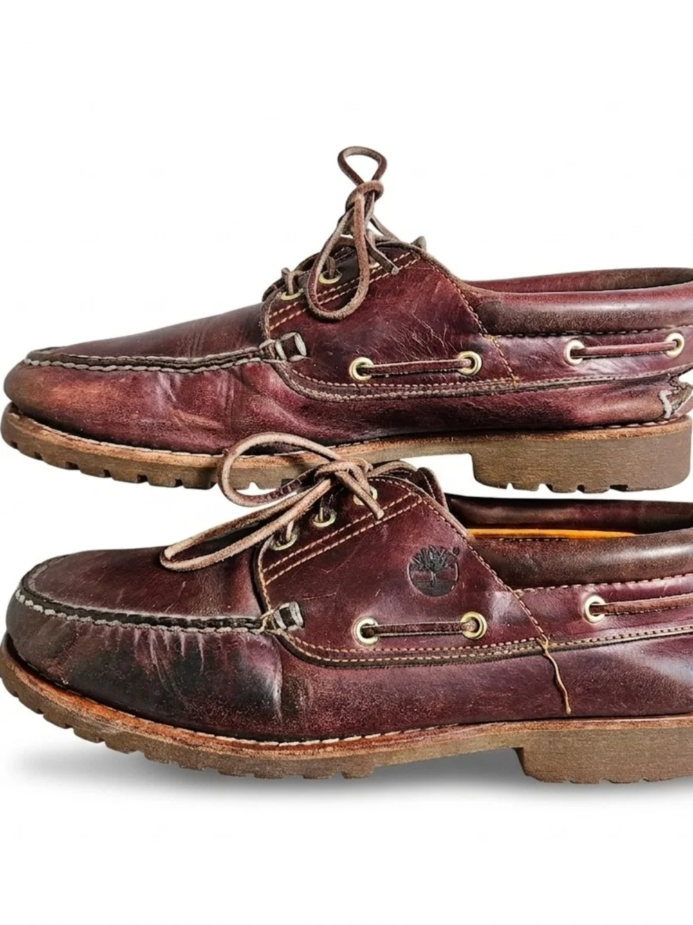 Timberland 3-Eye Classic Lug Burgundy Leather Boat Shoes Men Size 12